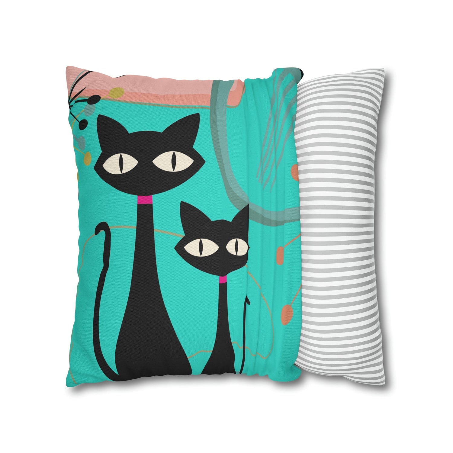 Kate McEnroe New York Retro Atomic Cat Throw Pillow Cover in Mid Century Modern Turquoise and PinkThrow Pillow Covers74153771027937487864