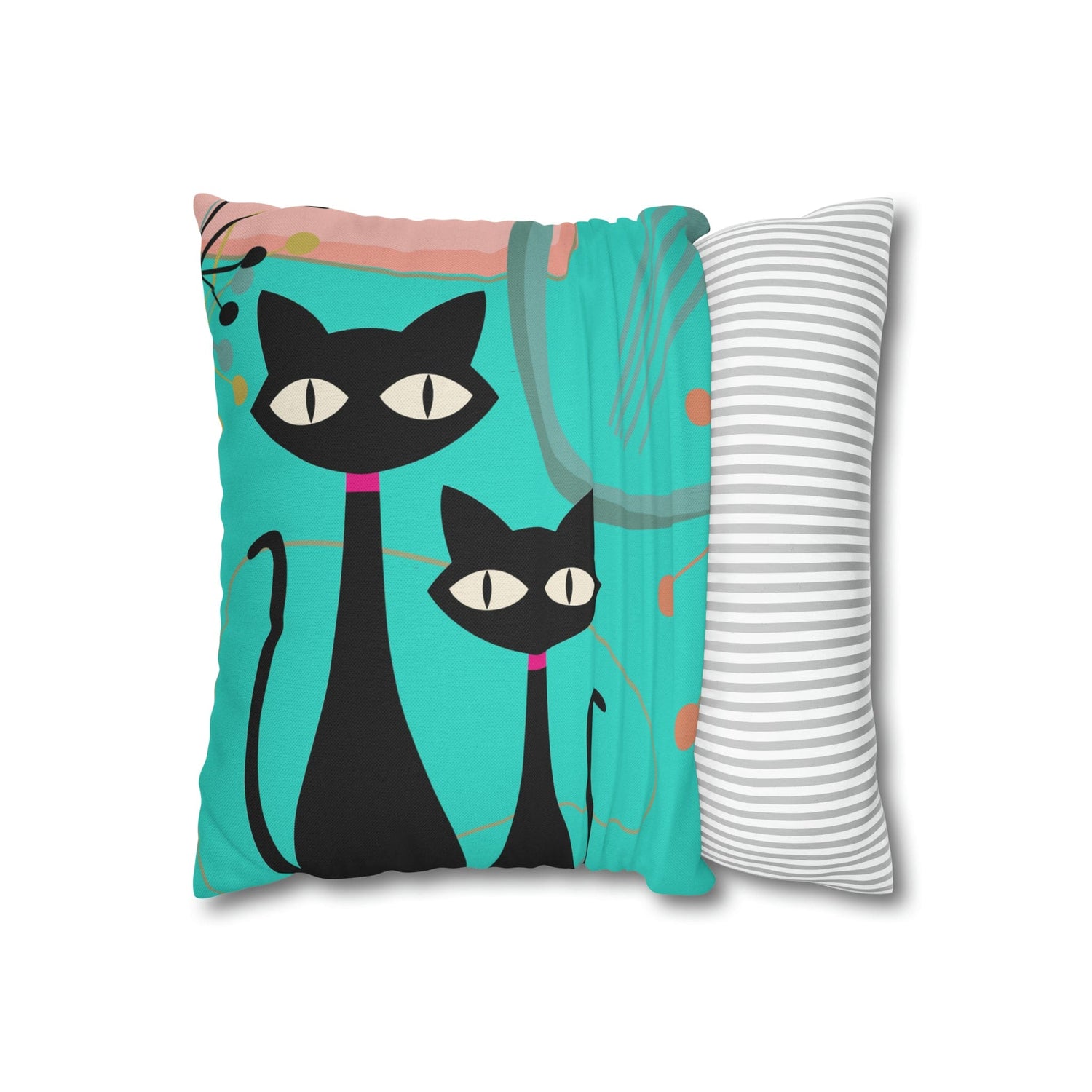 Kate McEnroe New York Retro Atomic Cat Throw Pillow Cover in Mid Century Modern Turquoise and PinkThrow Pillow Covers74153771027937487864