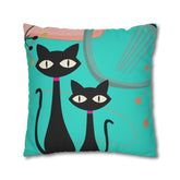 Kate McEnroe New York Retro Atomic Cat Throw Pillow Cover in Mid Century Modern Turquoise and PinkThrow Pillow Covers74153771027937487864