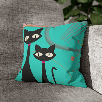 Kate McEnroe New York Retro Atomic Cat Throw Pillow Cover in Mid Century Modern Turquoise and PinkThrow Pillow Covers74153771027937487864