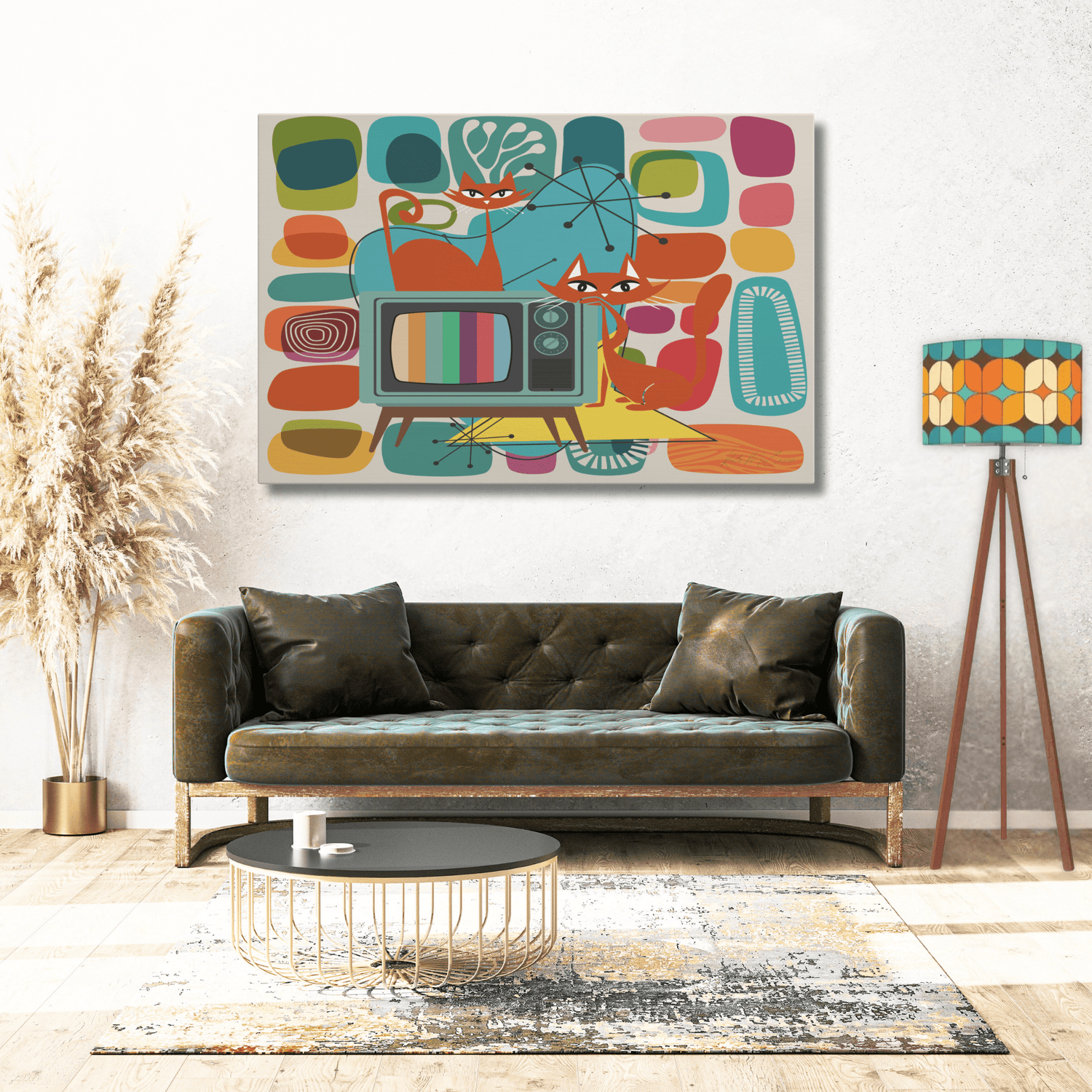 Kate McEnroe New York Retro Atomic Cat TV Mid Century Modern Amoeba Canvas Wall ArtCanvas Wall Art9192