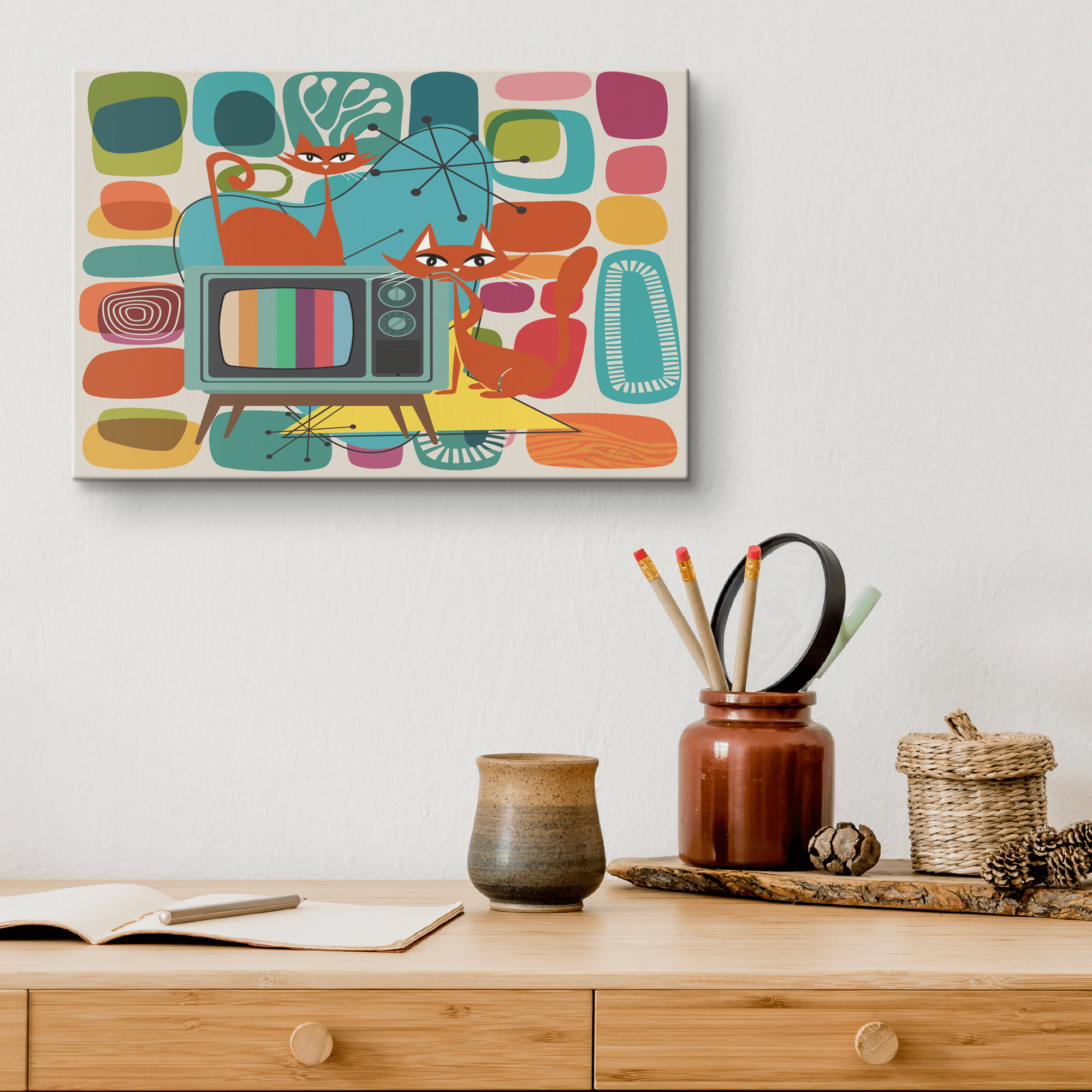 Kate McEnroe New York Retro Atomic Cat TV Mid Century Modern Amoeba Canvas Wall ArtCanvas Wall Art9192