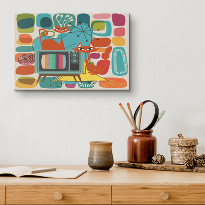 Kate McEnroe New York Retro Atomic Cat TV Mid Century Modern Amoeba Canvas Wall ArtCanvas Wall Art9192