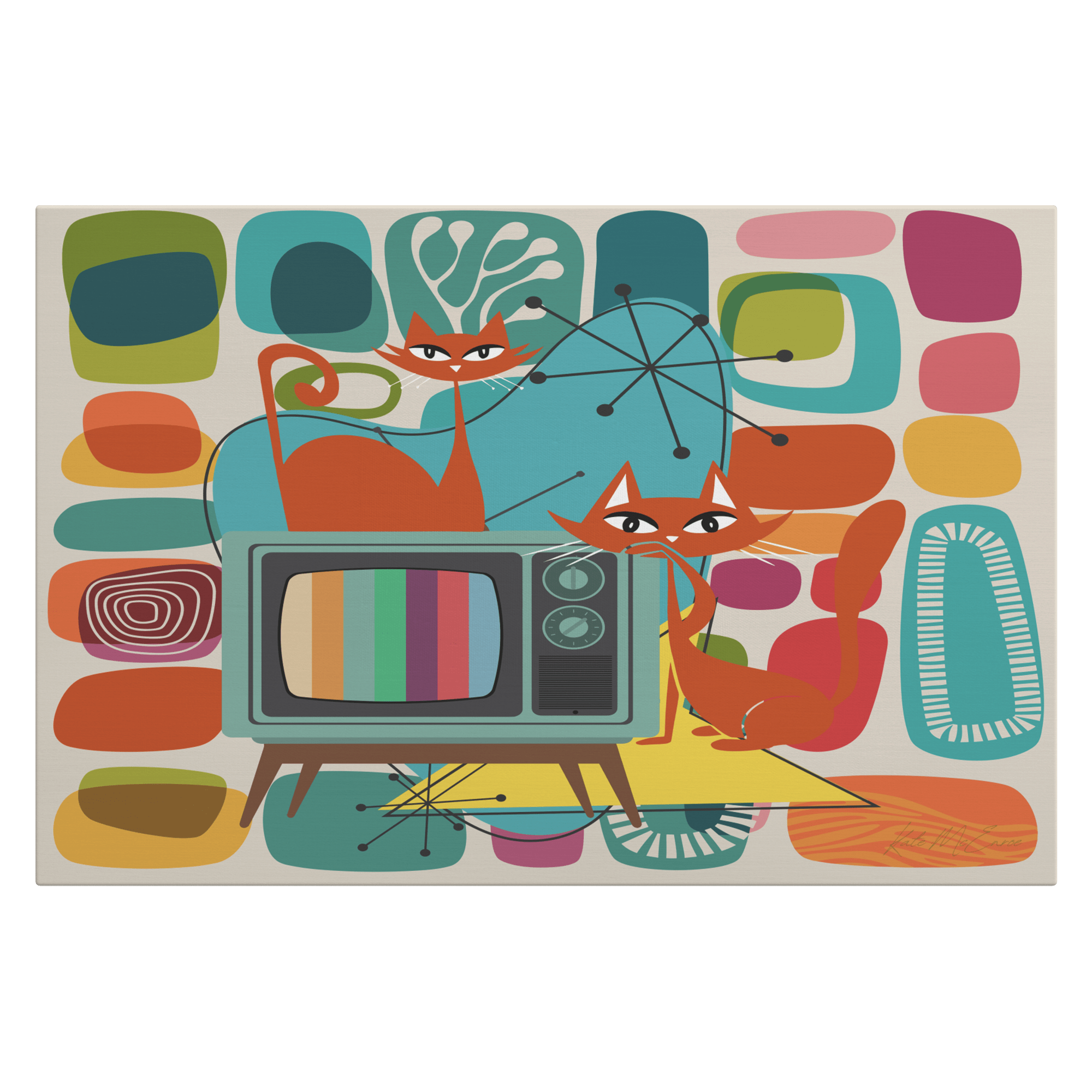 Kate McEnroe New York Retro Atomic Cat TV Mid Century Modern Amoeba Canvas Wall ArtCanvas Wall Art9192
