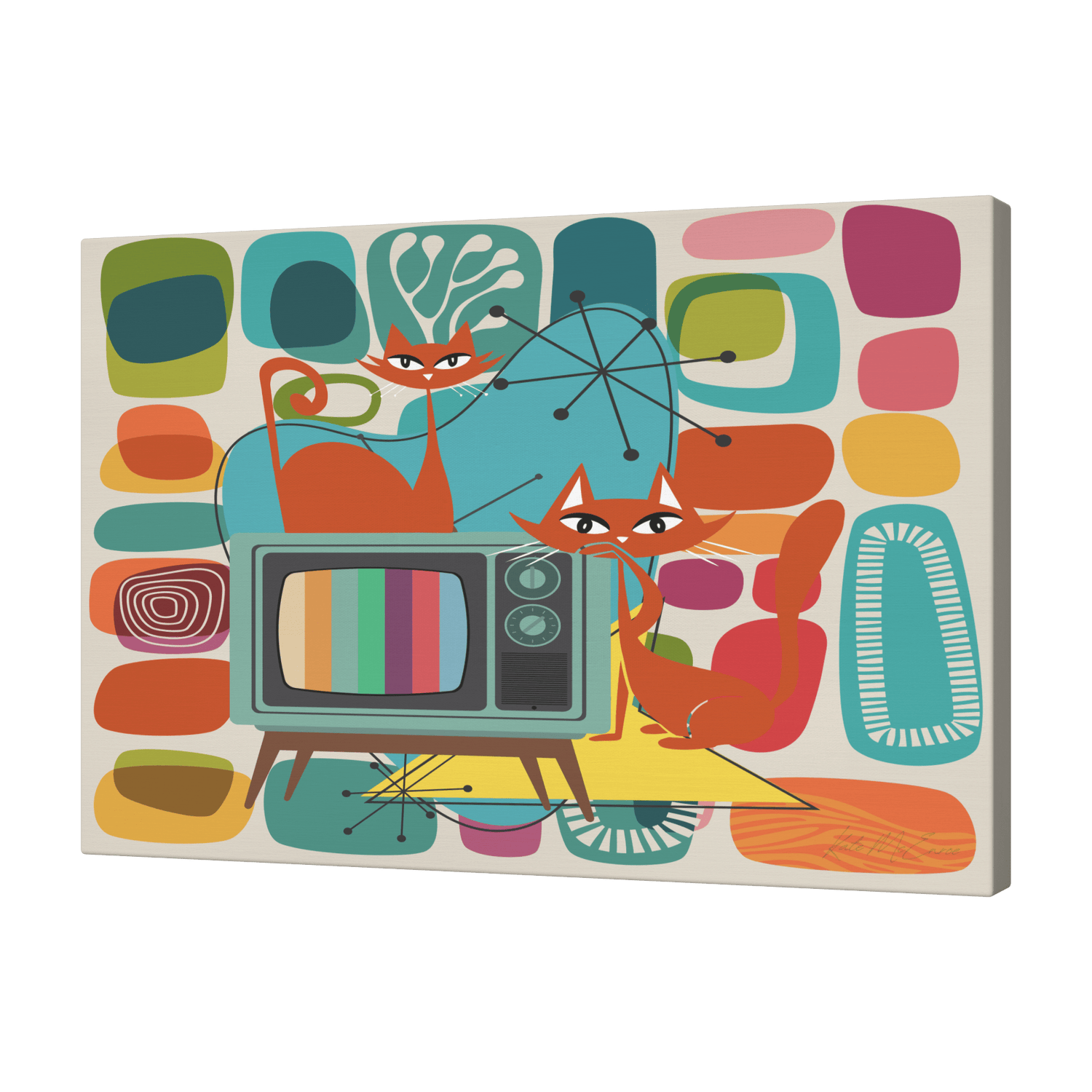Kate McEnroe New York Retro Atomic Cat TV Mid Century Modern Amoeba Canvas Wall ArtCanvas Wall Art9192