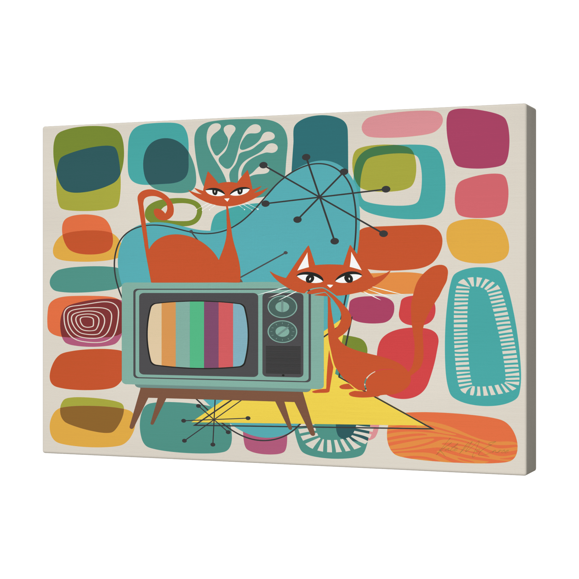 Kate McEnroe New York Retro Atomic Cat TV Mid Century Modern Amoeba Canvas Wall ArtCanvas Wall Art9192