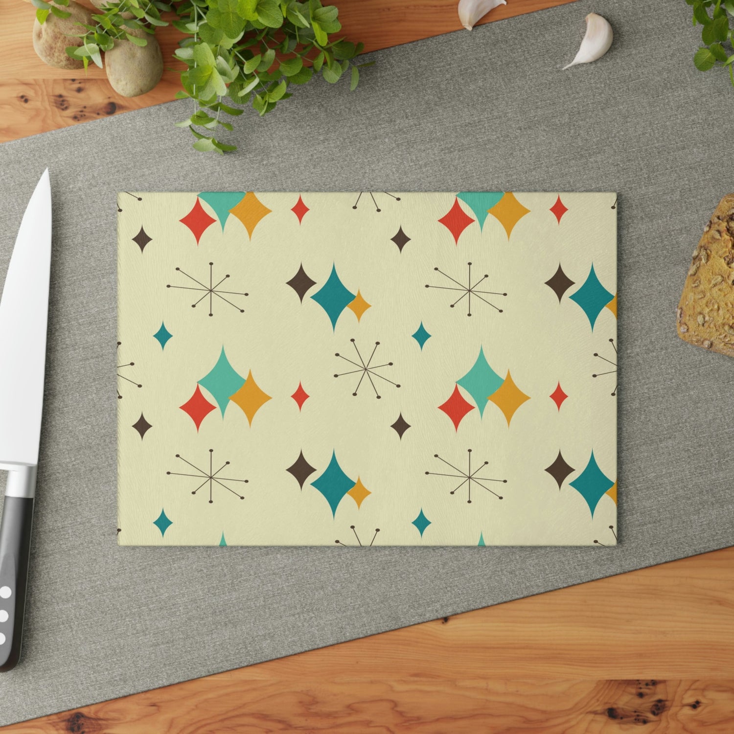 Kate McEnroe New York Retro Atomic Diamond Starburst Mid Century Glass Cutting BoardCutting BoardsGCB-ADS-001-8X11