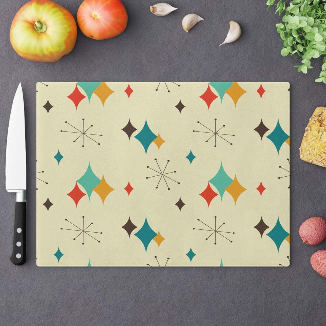 Kate McEnroe New York Retro Atomic Diamond Starburst Mid Century Glass Cutting BoardCutting BoardsGCB-ADS-001-8X11