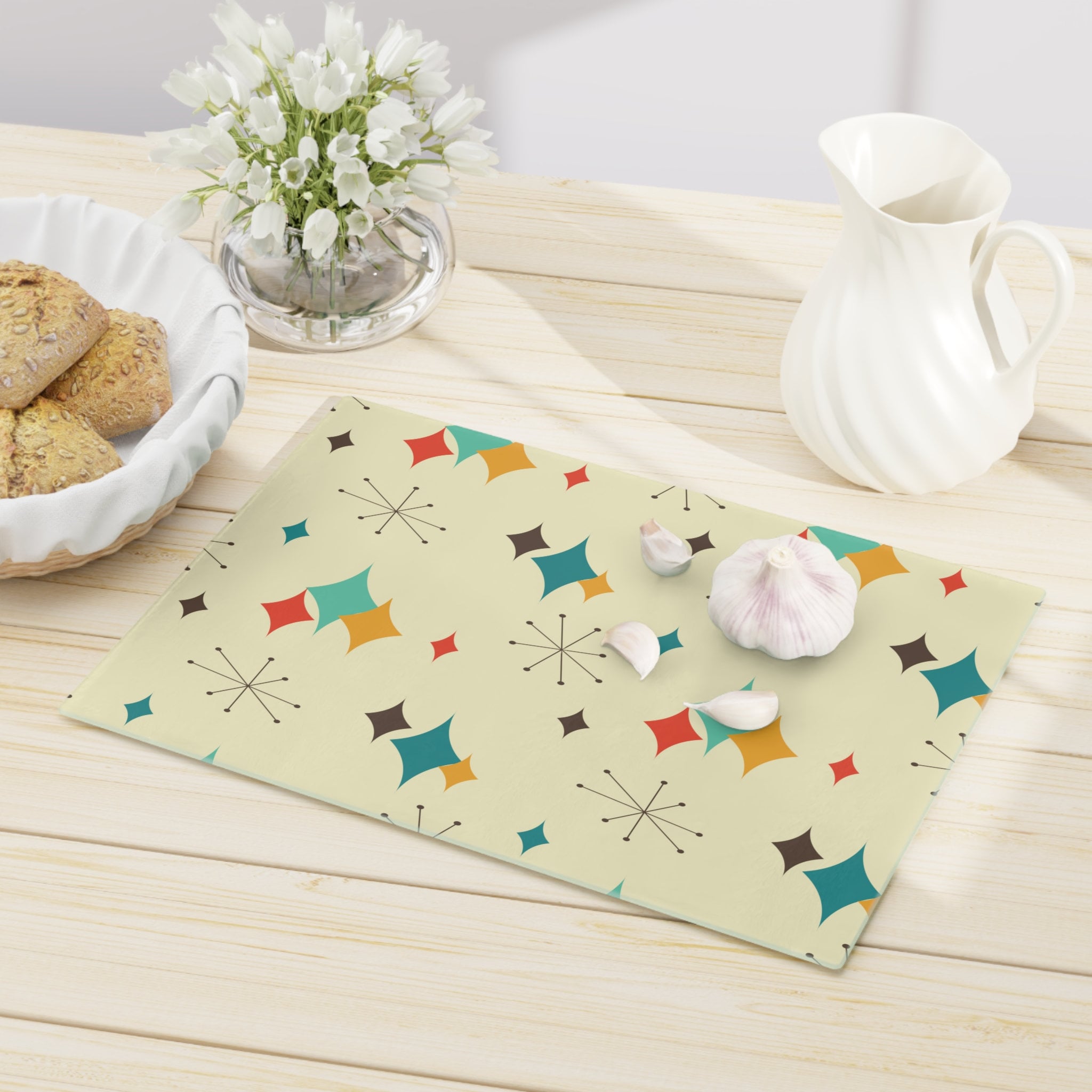 Kate McEnroe New York Retro Atomic Diamond Starburst Mid Century Glass Cutting BoardCutting BoardsGCB-ADS-001-8X11