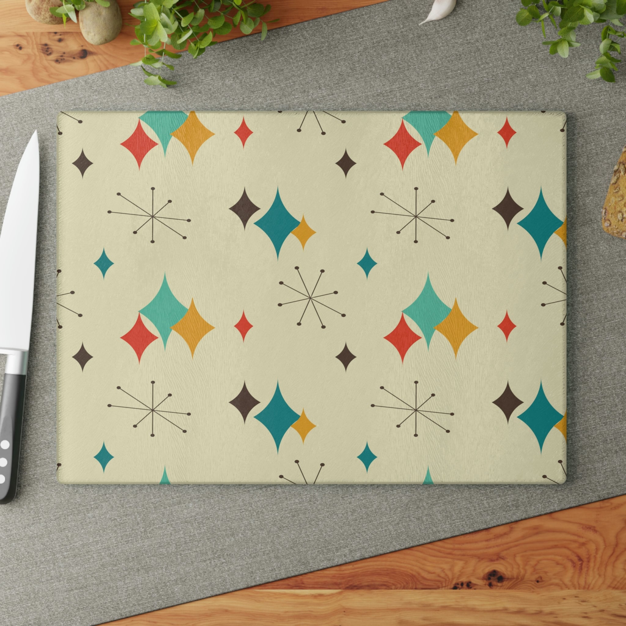Kate McEnroe New York Retro Atomic Diamond Starburst Mid Century Glass Cutting BoardCutting BoardsGCB-ADS-001-8X11