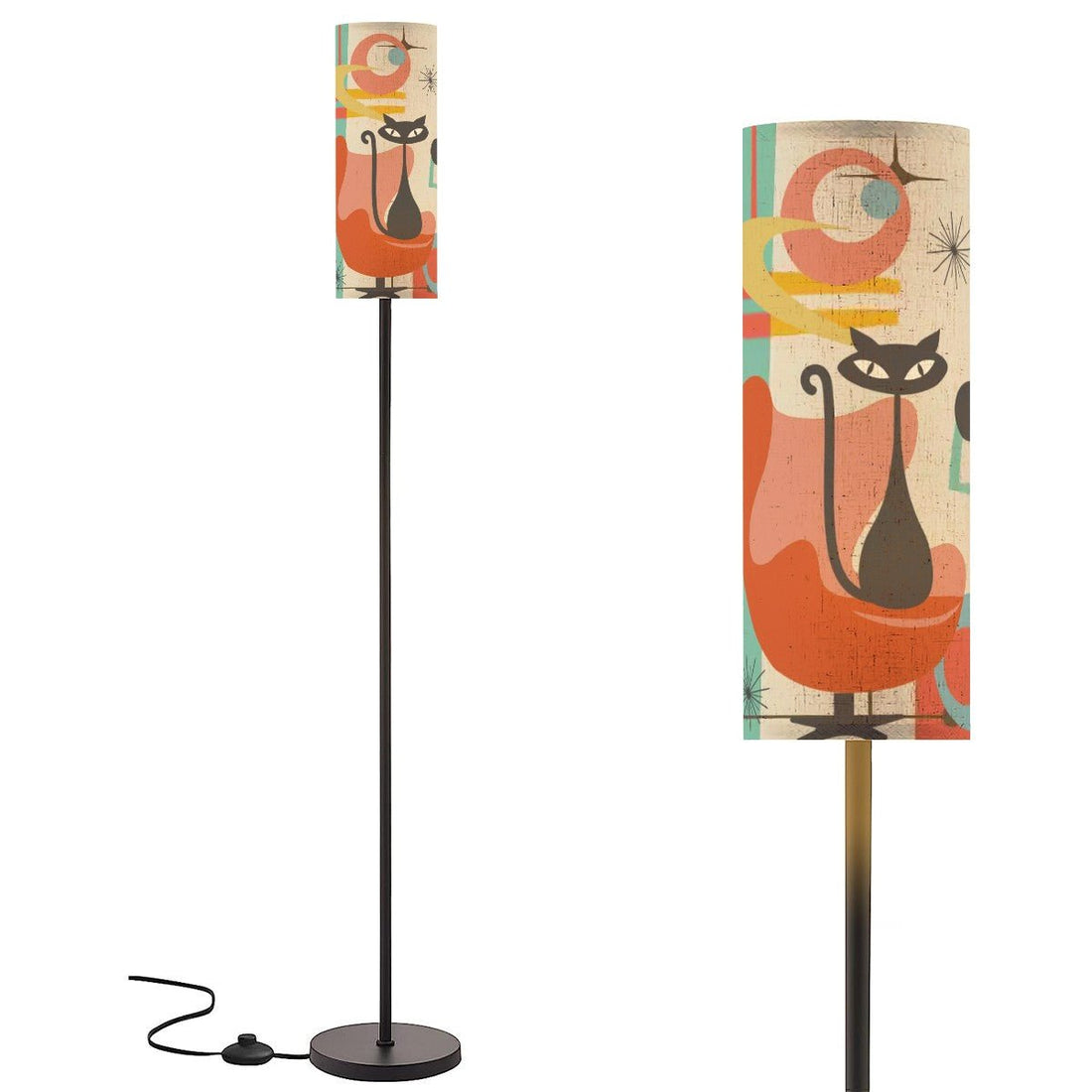Kate McEnroe New York Retro Atomic Kitschy Cat Tall Floor Lamp, Mid Century Modern Teal Orange Mod LightingFloor LampsMx7wFH9EWX