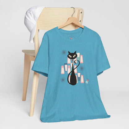 Kate McEnroe New York Retro Atomic Kitschy Cat Tee, Mid Century Modern Retro Geometric T - shirtT - Shirts18491942708866789998