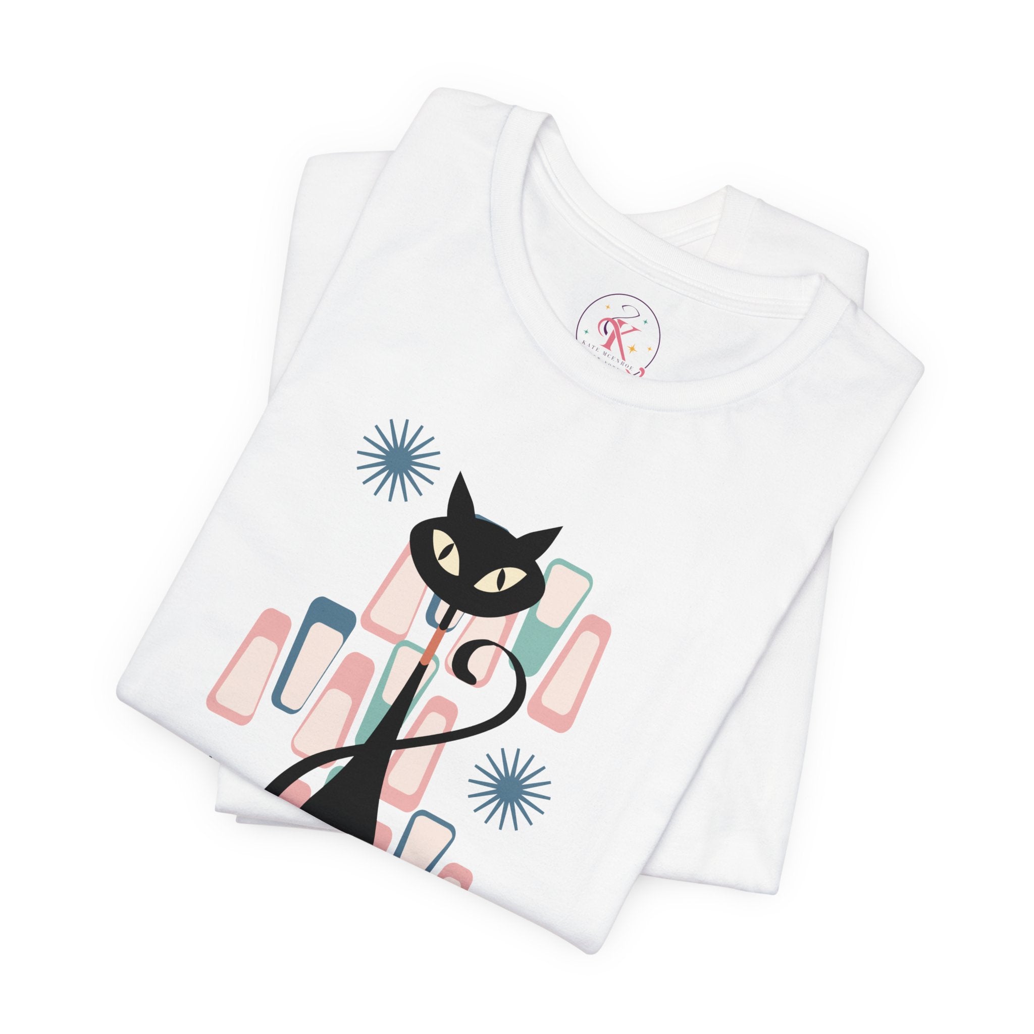 Kate McEnroe New York Retro Atomic Kitschy Cat Tee, Mid Century Modern Retro Geometric T - shirtT - Shirts24674518607321802080