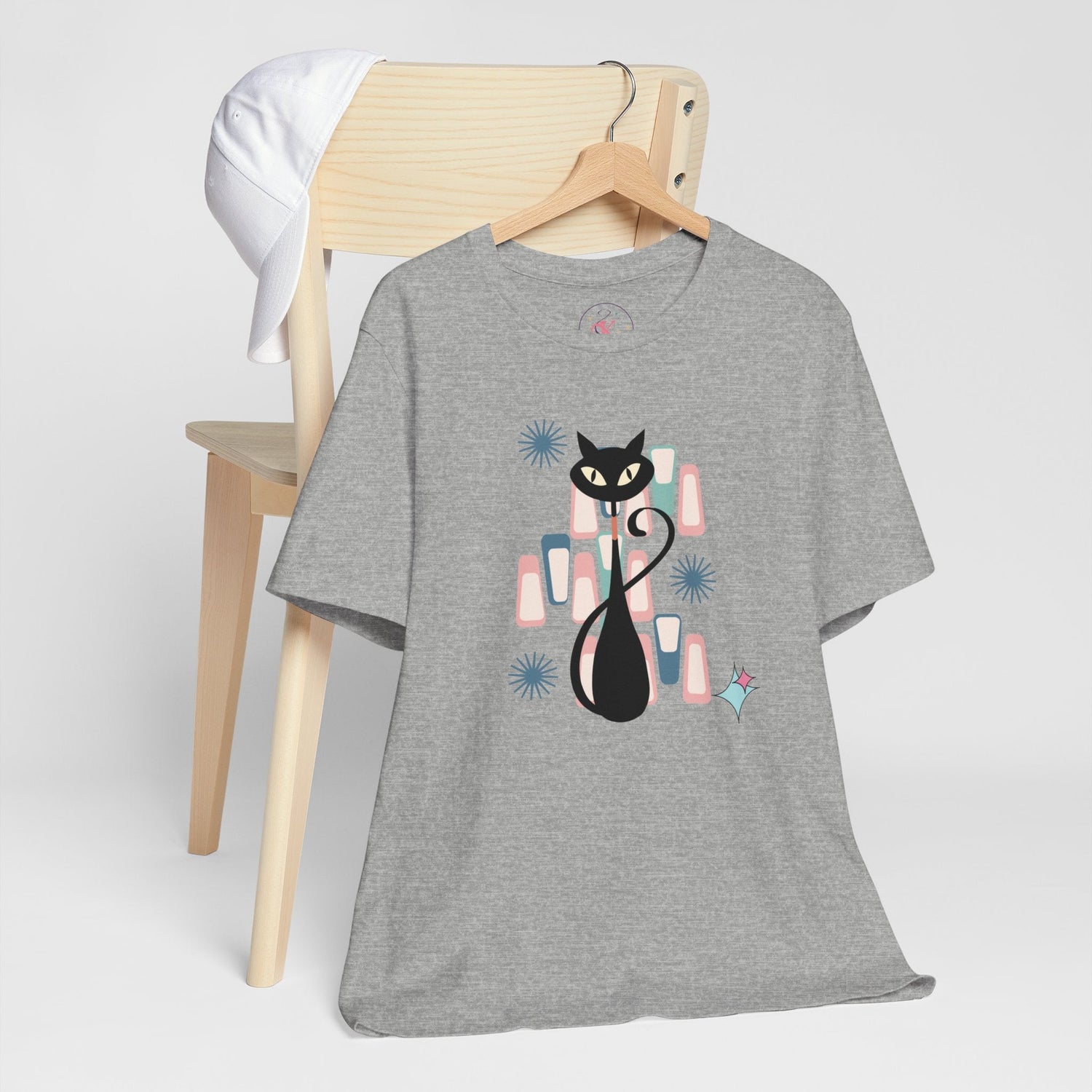 Kate McEnroe New York Retro Atomic Kitschy Cat Tee, Mid Century Modern Retro Geometric T - shirtT - Shirts57110616551134247136