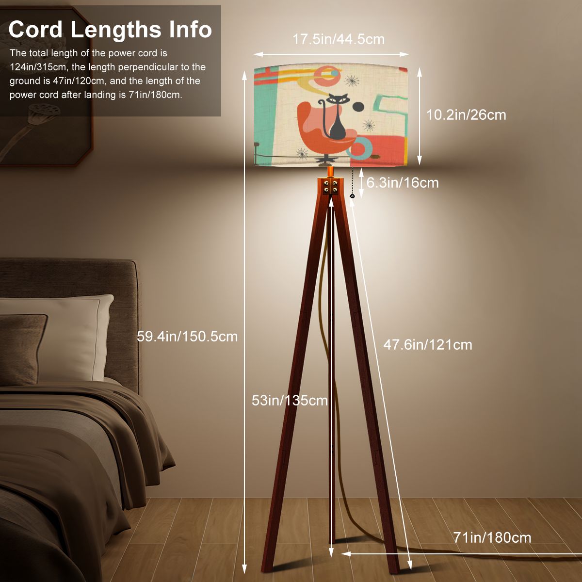 Kate McEnroe New York Retro Atomic Kitschy Cat Tripod Floor Lamp, Mid Century Modern Teal Orange LightingFloor LampsUHk66JRtqf