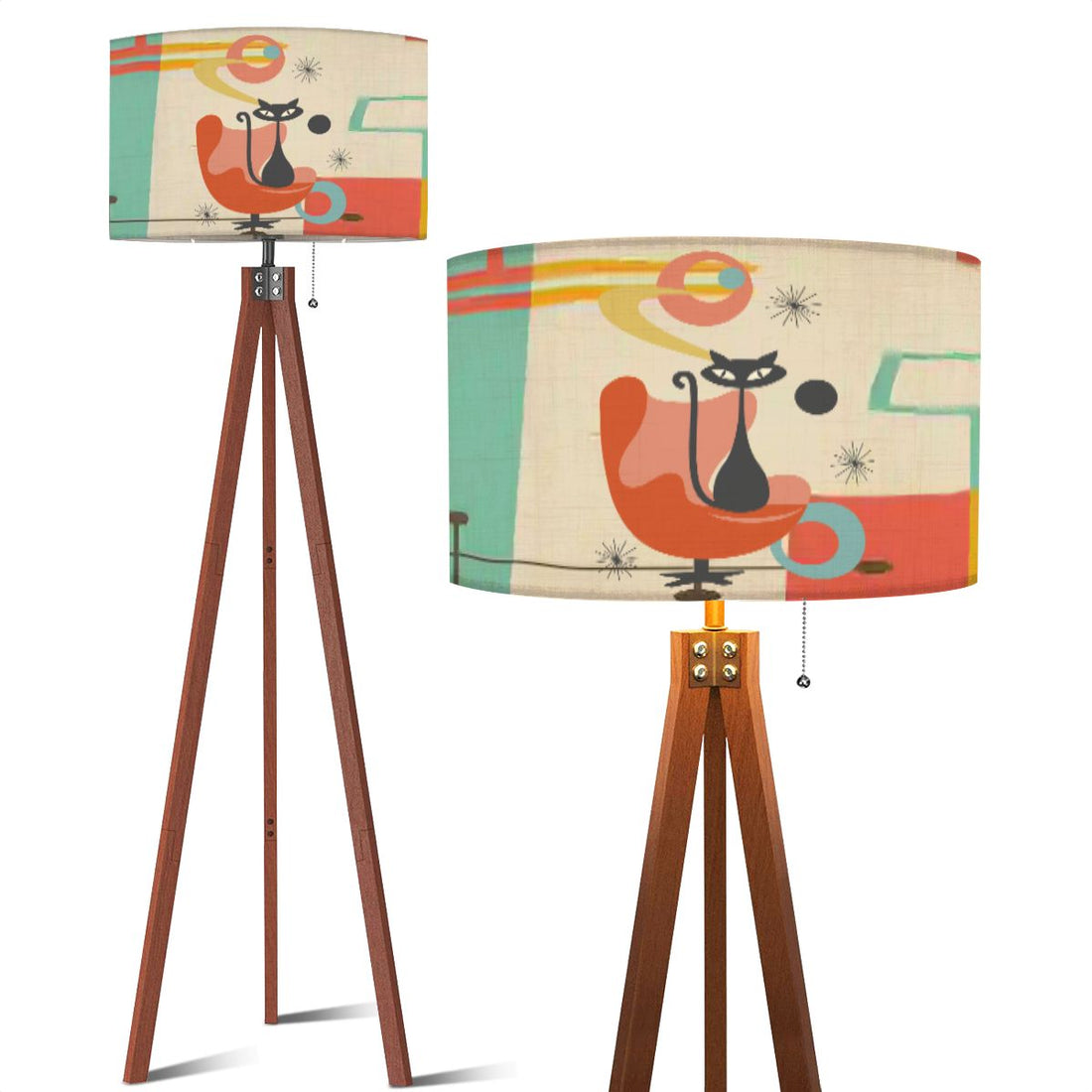 Kate McEnroe New York Retro Atomic Kitschy Cat Tripod Floor Lamp, Mid Century Modern Teal Orange LightingFloor LampsUHk66JRtqf