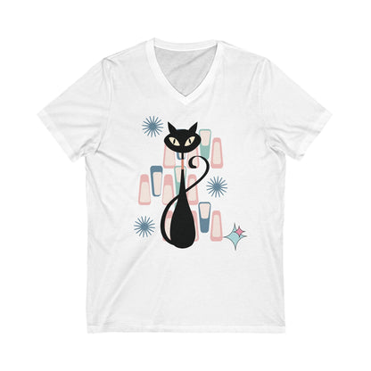 Kate McEnroe New York Retro Atomic Kitschy Cat V - Neck T - Shirt, Mid Century Modern Retro Geometric Tee, Gift for Cat LoversT - Shirts86688643966852355619