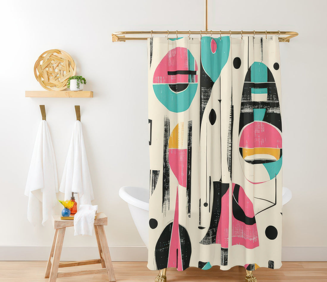 Kate McEnroe New York Retro Atomic Mid Century Modern Abstract Shower Curtain, Teal Pink Geometric 50s Bathroom Art, Vintage Style Home DecorShower Curtains29958799416143573851