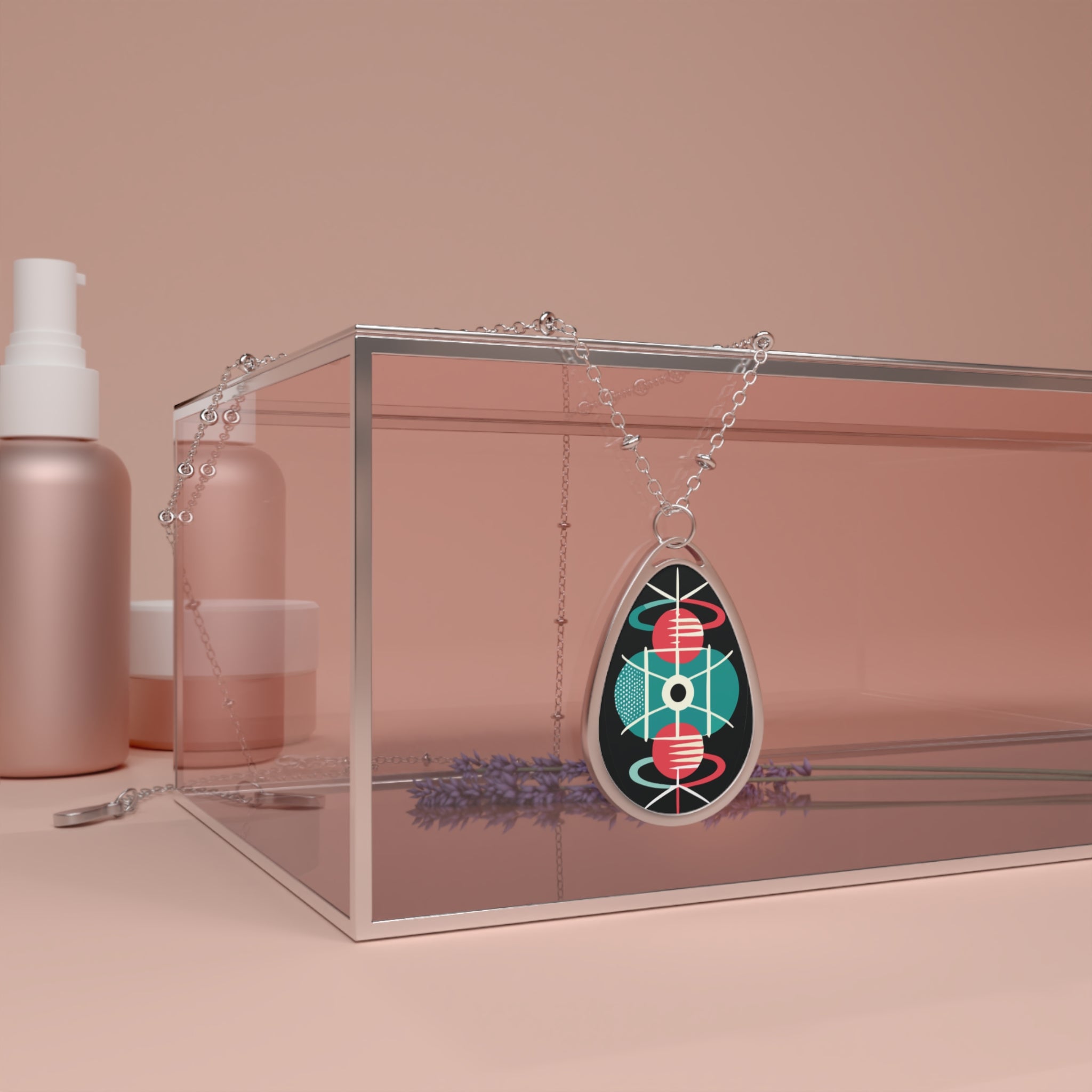 Kate McEnroe New York Retro Atomic Mid Century Modern Teardrop Necklace, Space Age Geometric Pendant, 50s Mod JewelryNecklaces13146795218786007474