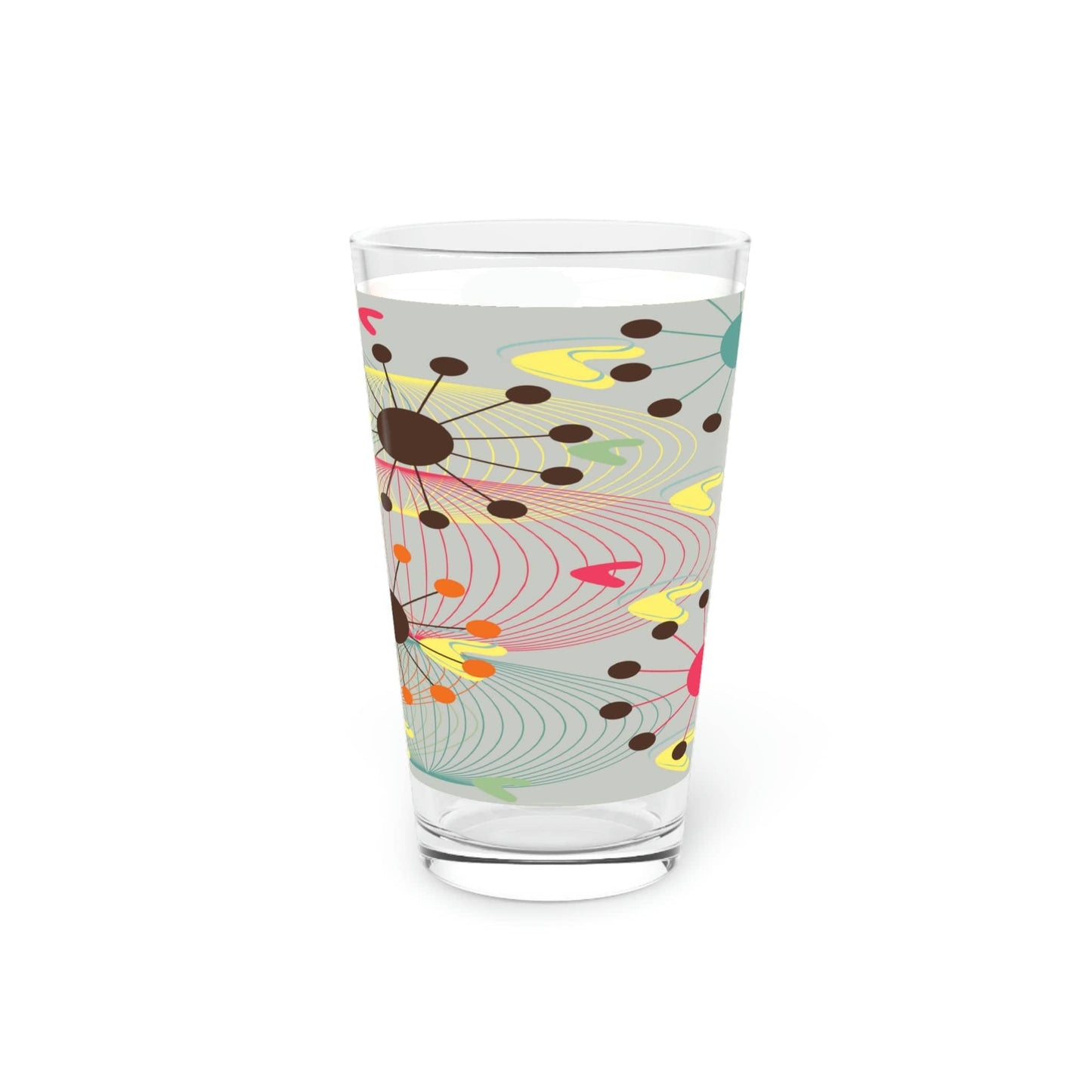 Kate McEnroe New York Retro Atomic Starburst Boomerang Pint Glass, Mid Century Modern Geometric Gray, Pink, Orange, Yellow Drinkware, MCM Shaker Glass, Beer Glass Pint Glass 16oz 10955059267608630785