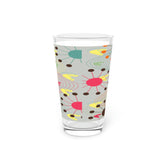 Kate McEnroe New York Retro Atomic Starburst Boomerang Pint Glass, Mid Century Modern Geometric Gray, Pink, Orange, Yellow Drinkware, MCM Shaker Glass, Beer GlassBeer Glasses10955059267608630785