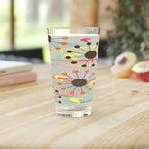 Kate McEnroe New York Retro Atomic Starburst Boomerang Pint Glass, Mid Century Modern Geometric Gray, Pink, Orange, Yellow Drinkware, MCM Shaker Glass, Beer GlassBeer Glasses10955059267608630785