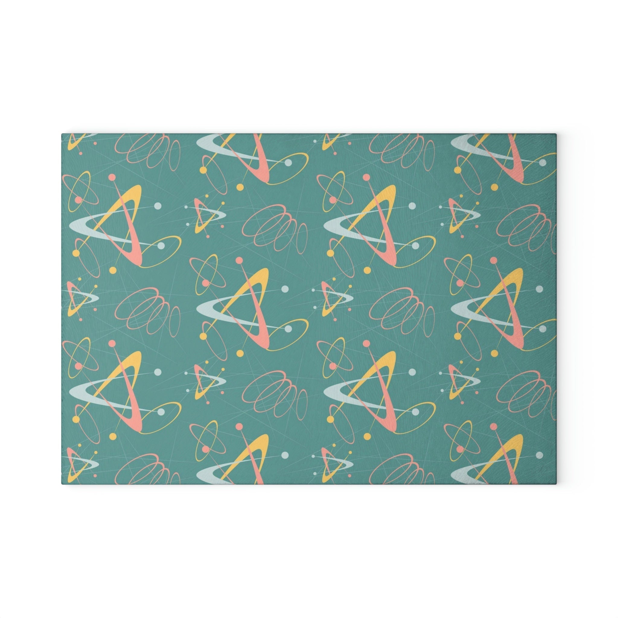 Kate McEnroe New York Retro Atomic Starburst Glass Cutting Board, 50s Mid Century Modern Teal, Pink, Yellow Boomerang Tempered Glass Chopping Board, Gift for MomCutting Boards43223678332635311404