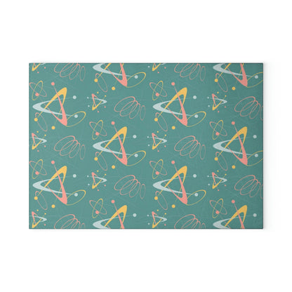 Kate McEnroe New York Retro Atomic Starburst Glass Cutting Board, 50s Mid Century Modern Teal, Pink, Yellow Boomerang Tempered Glass Chopping Board, Gift for MomCutting Boards43223678332635311404