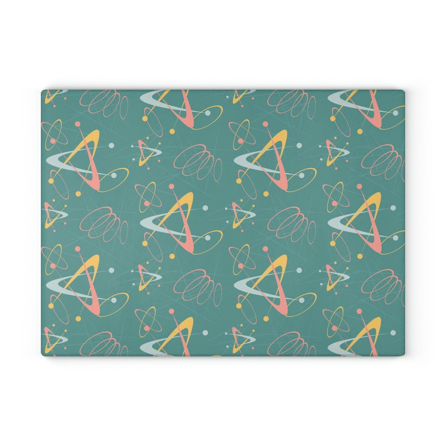 Kate McEnroe New York Retro Atomic Starburst Glass Cutting Board, 50s Mid Century Modern Teal, Pink, Yellow Boomerang Tempered Glass Chopping Board, Gift for MomCutting Boards43223678332635311404