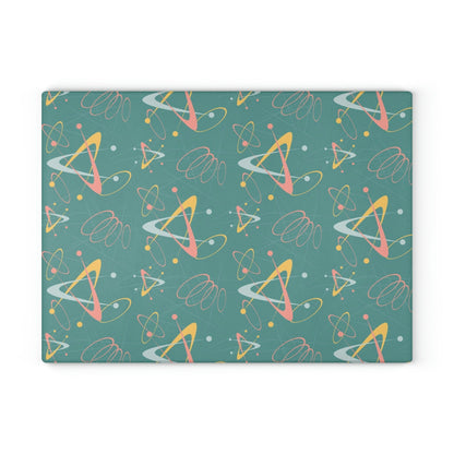 Kate McEnroe New York Retro Atomic Starburst Glass Cutting Board, 50s Mid Century Modern Teal, Pink, Yellow Boomerang Tempered Glass Chopping Board, Gift for MomCutting Boards43223678332635311404
