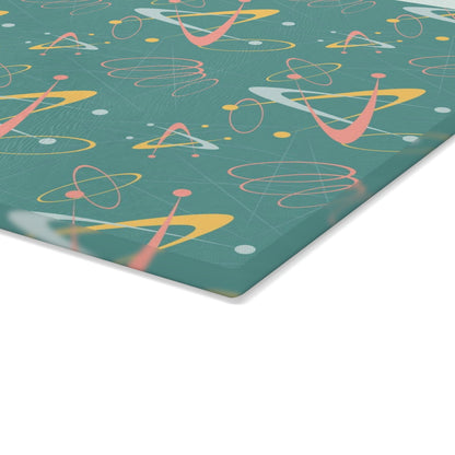 Kate McEnroe New York Retro Atomic Starburst Glass Cutting Board, 50s Mid Century Modern Teal, Pink, Yellow Boomerang Tempered Glass Chopping Board, Gift for MomCutting Boards43223678332635311404