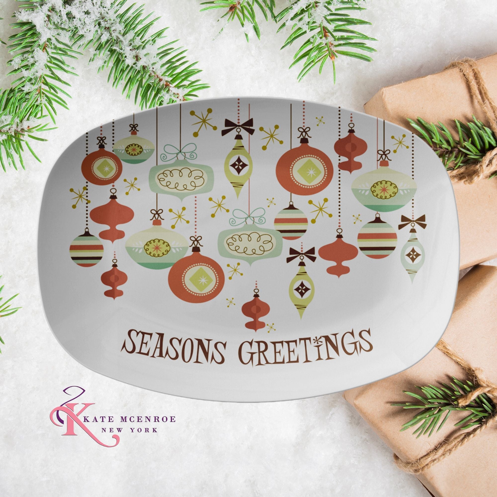 Kate McEnroe New York Retro Atomic Starburst Mid Century Christmas Ornament PlatterServing PlattersPLAT - MCM - ORN - SAG