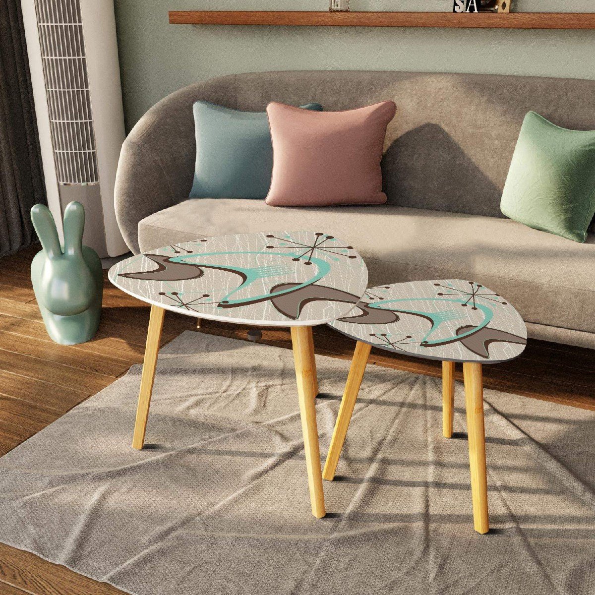 Kate McEnroe New York Retro Atomic Starburst Nesting Tables, Mid Century Modern Boomerang Accent FurnitureNesting TablesRqaCQj5O94