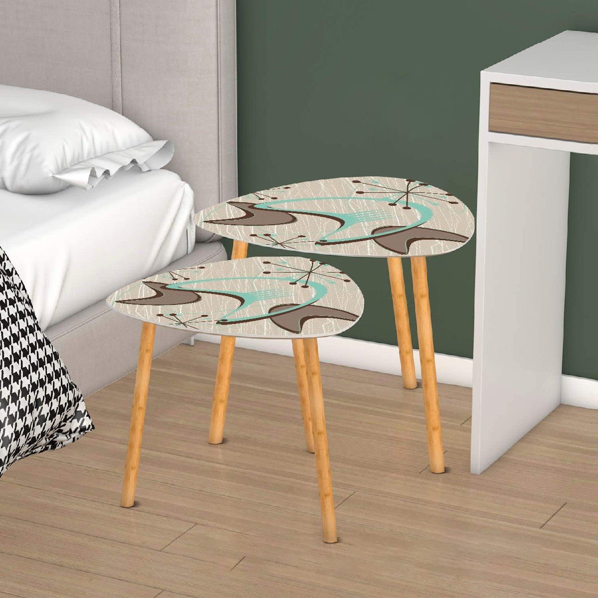 Kate McEnroe New York Retro Atomic Starburst Nesting Tables, Mid Century Modern Boomerang Accent FurnitureNesting TablesRqaCQj5O94