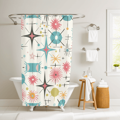 Kate McEnroe New York Retro Atomic Starburst Shower Curtain Mid Century Modern Bathroom DecorShower Curtains25623870273324978172