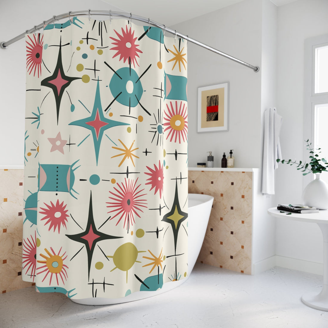 Kate McEnroe New York Retro Atomic Starburst Shower Curtain Mid Century Modern Bathroom DecorShower Curtains25623870273324978172