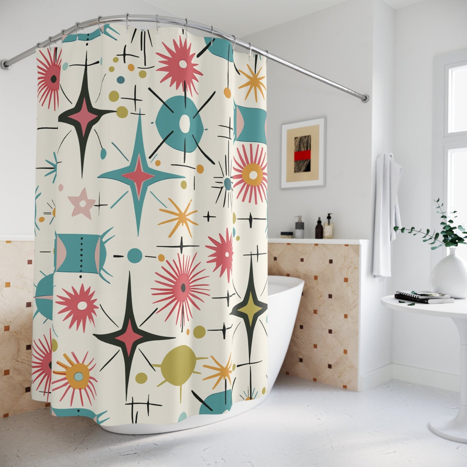 Kate McEnroe New York Retro Atomic Starburst Shower Curtain Mid Century Modern Bathroom DecorShower Curtains25623870273324978172