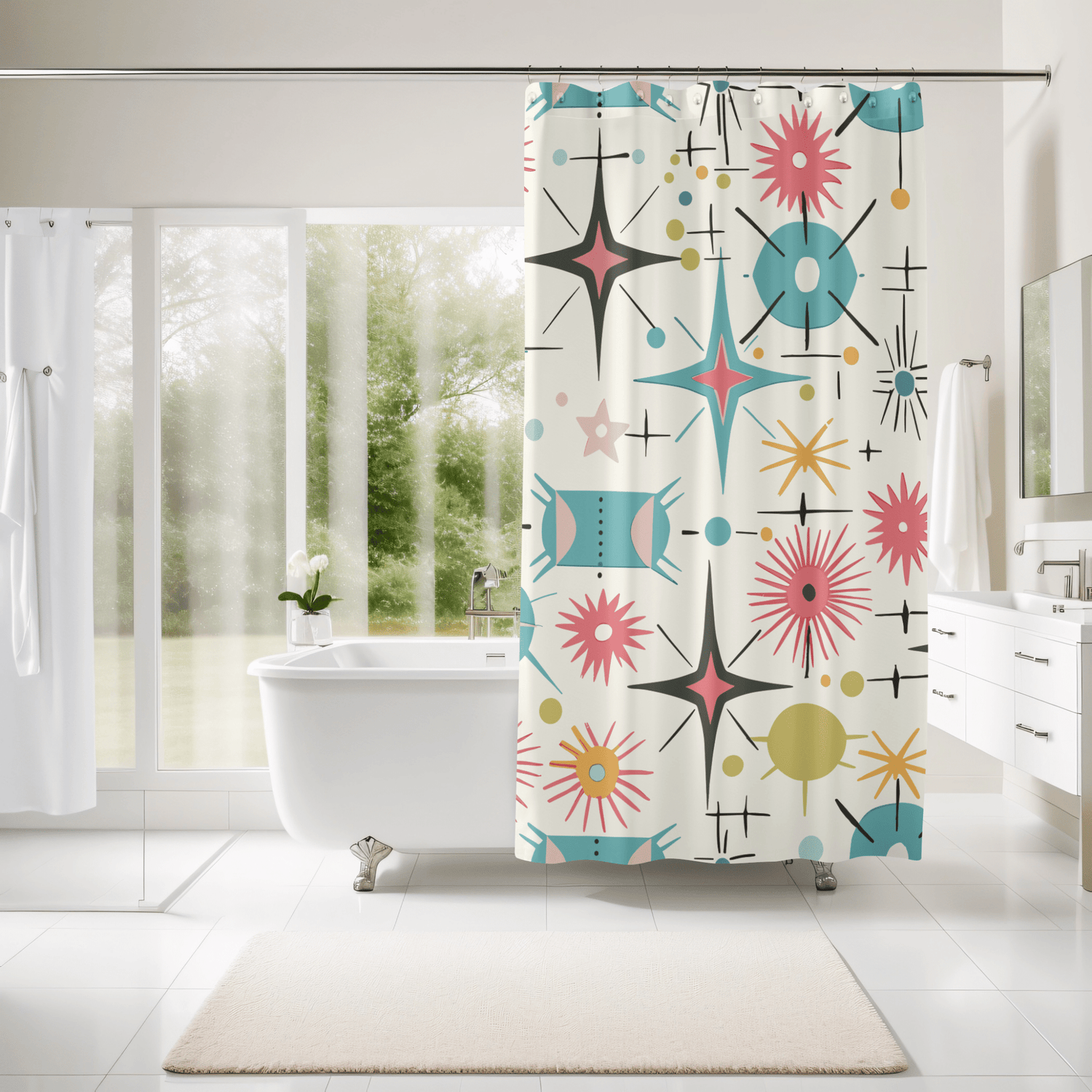 Kate McEnroe New York Retro Atomic Starburst Shower Curtain Mid Century Modern Bathroom DecorShower Curtains25623870273324978172