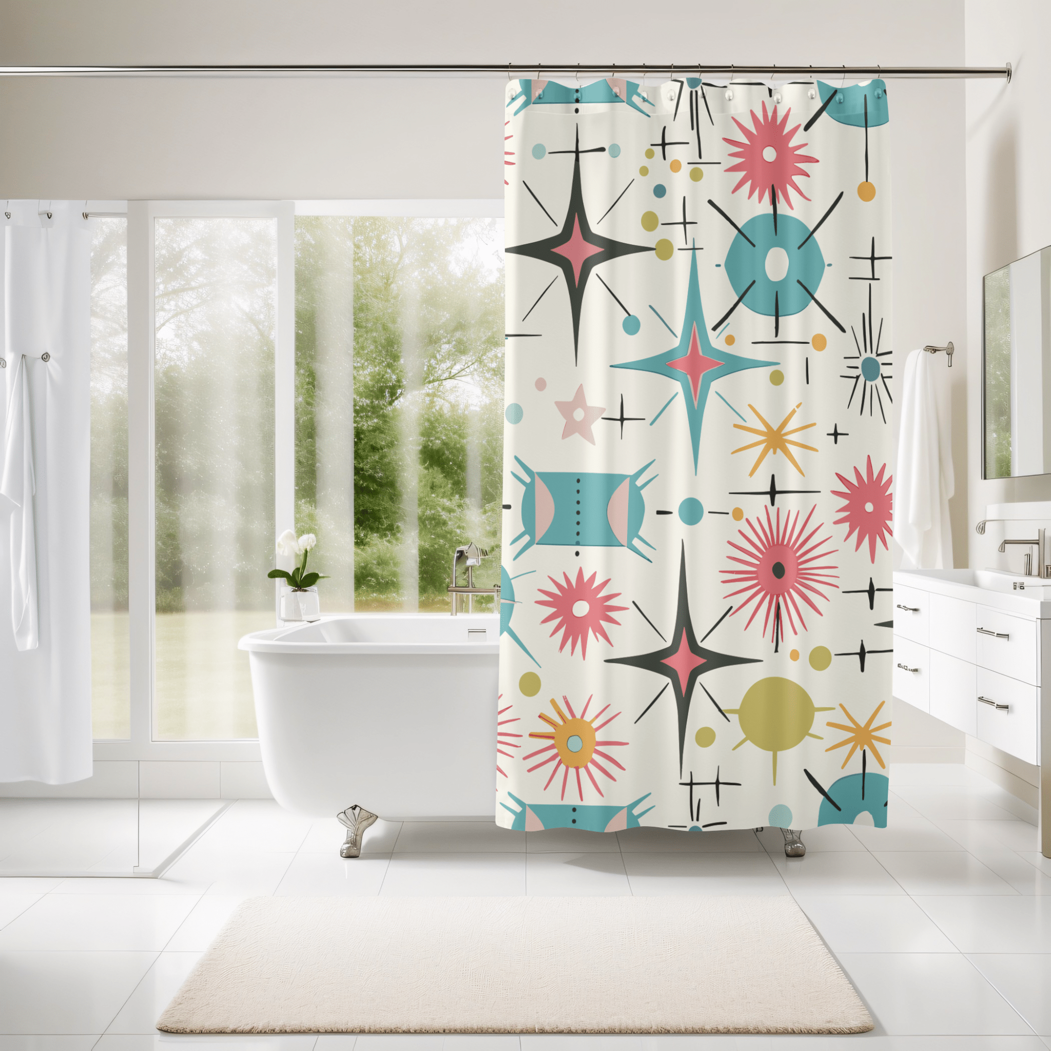 Kate McEnroe New York Retro Atomic Starburst Shower Curtain Mid Century Modern Bathroom DecorShower Curtains25623870273324978172