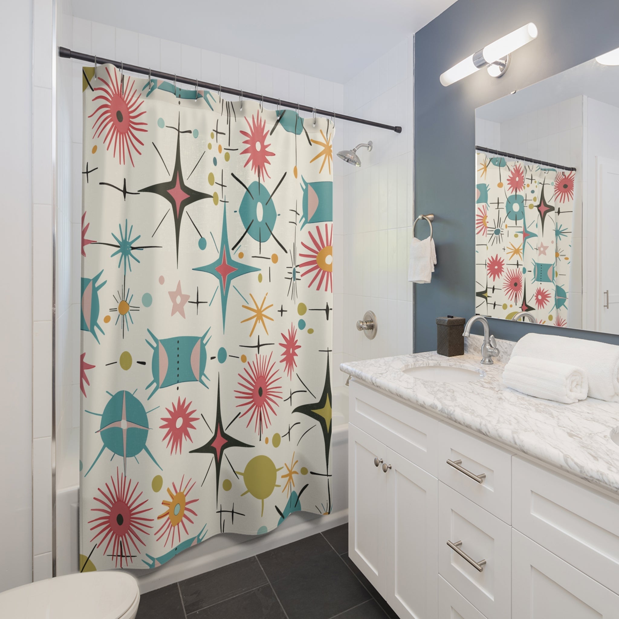 Kate McEnroe New York Retro Atomic Starburst Shower Curtain Mid Century Modern Bathroom DecorShower Curtains25623870273324978172