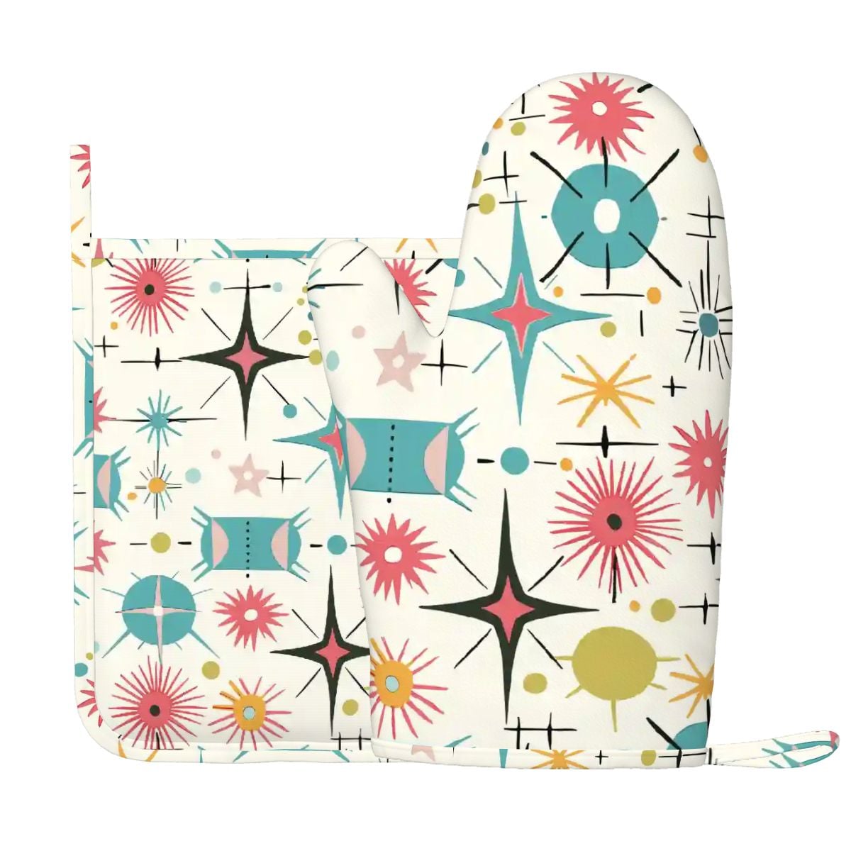 Kate McEnroe New York Retro Atomic Starburst Sputnik Mid Century Modern Oven Mitts and Pot Holders SetsOven Mitts &amp; Pot Holder SetWNjQoeJRXW