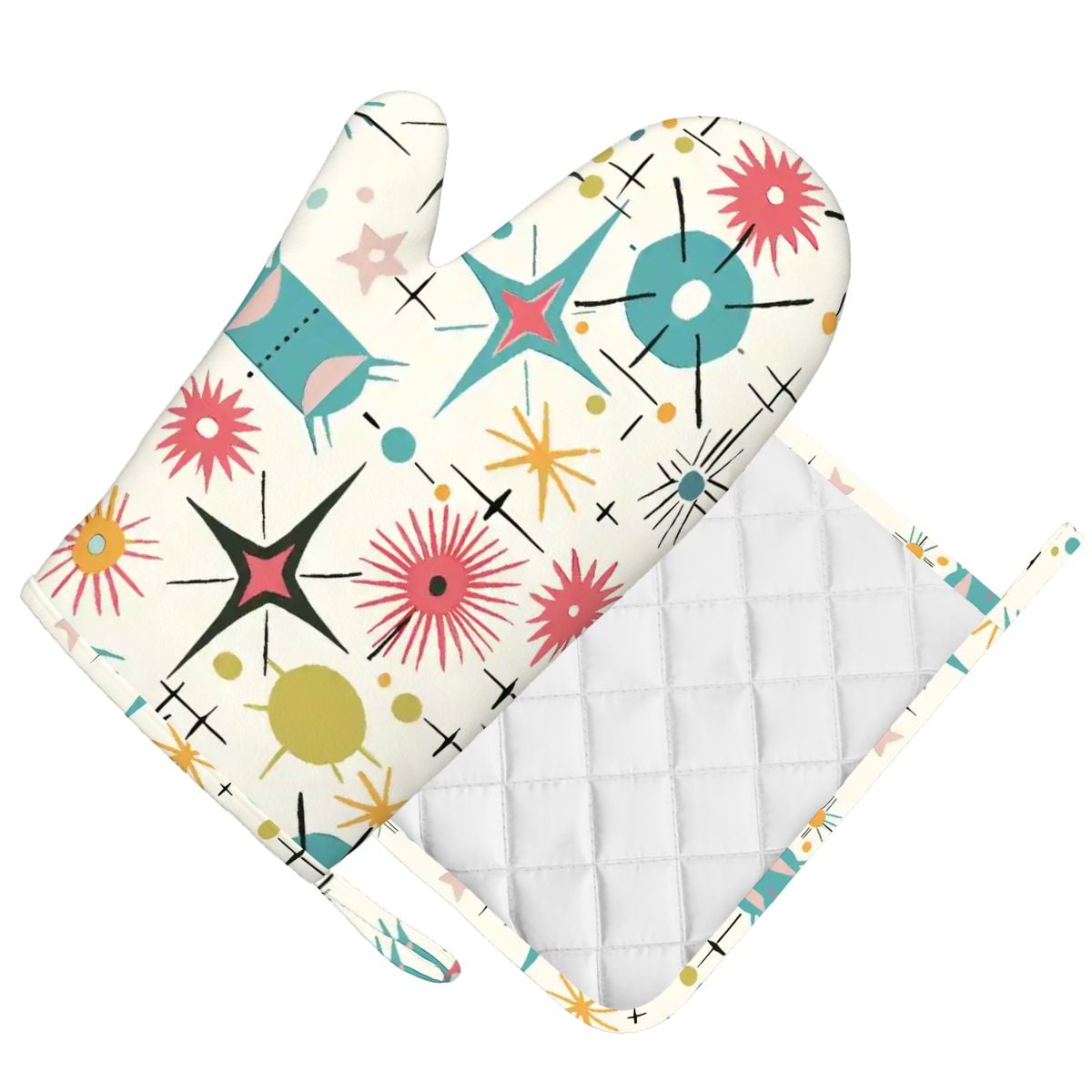 Kate McEnroe New York Retro Atomic Starburst Sputnik Mid Century Modern Oven Mitts and Pot Holders SetsOven Mitts &amp; Pot Holder SetWNjQoeJRXW