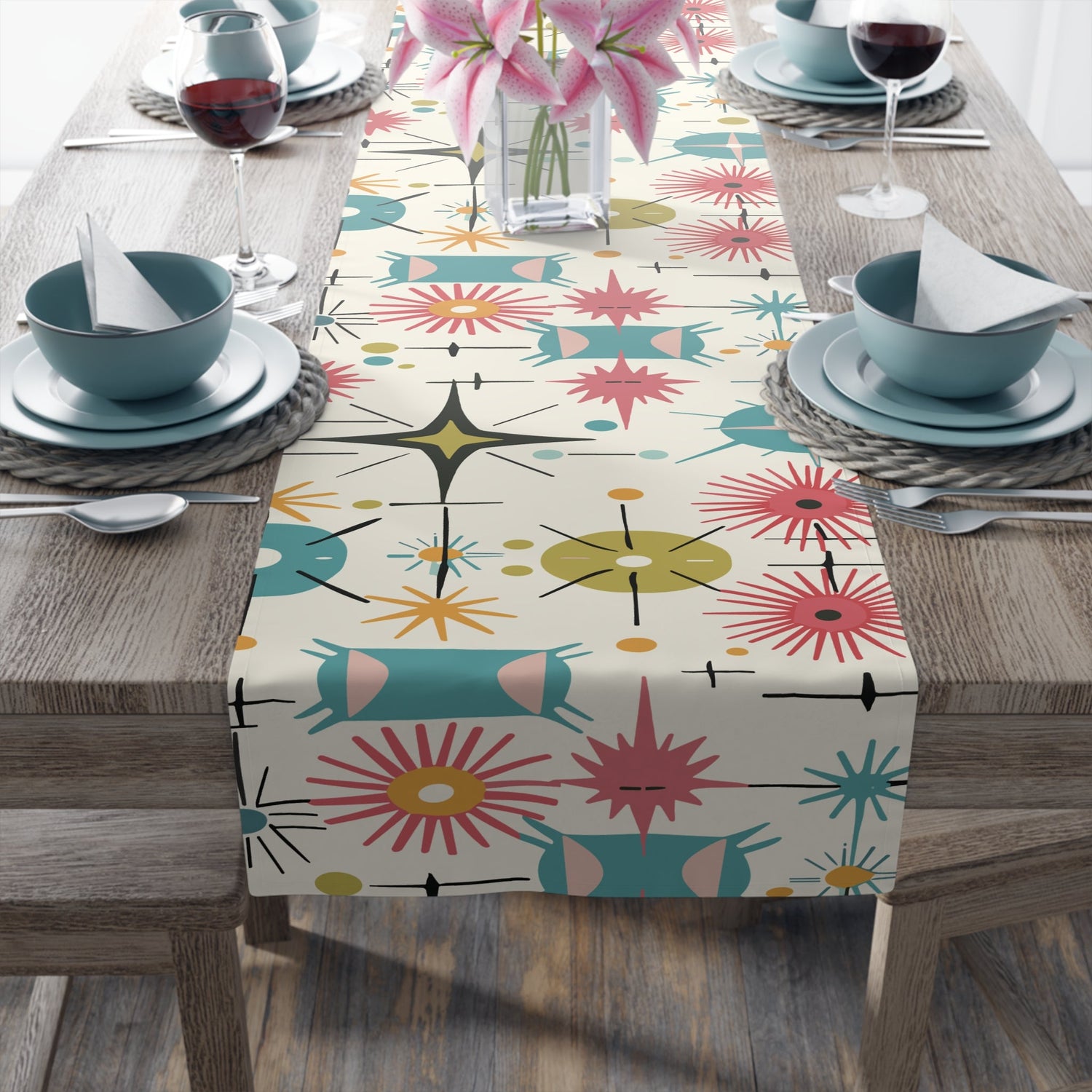 Kate McEnroe New York Retro Atomic Starburst Table Runner Mid Century Modern Dining Table LinensTable Runners39478693400367667217