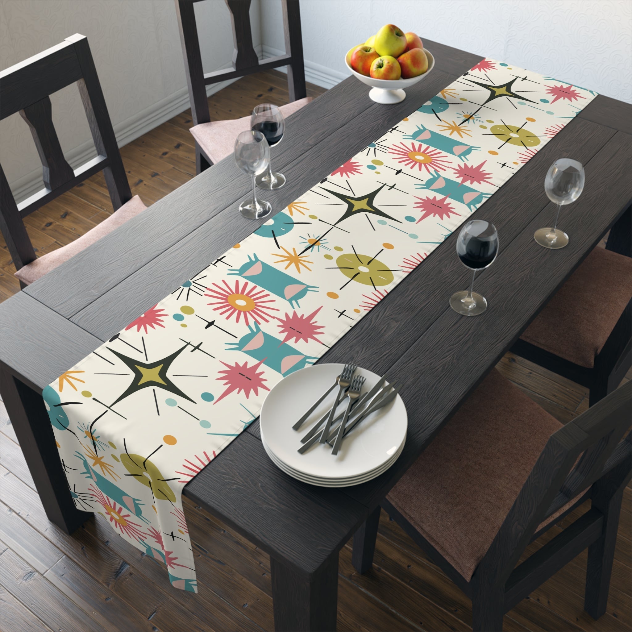 Kate McEnroe New York Retro Atomic Starburst Table Runner Mid Century Modern Dining Table LinensTable Runners39478693400367667217
