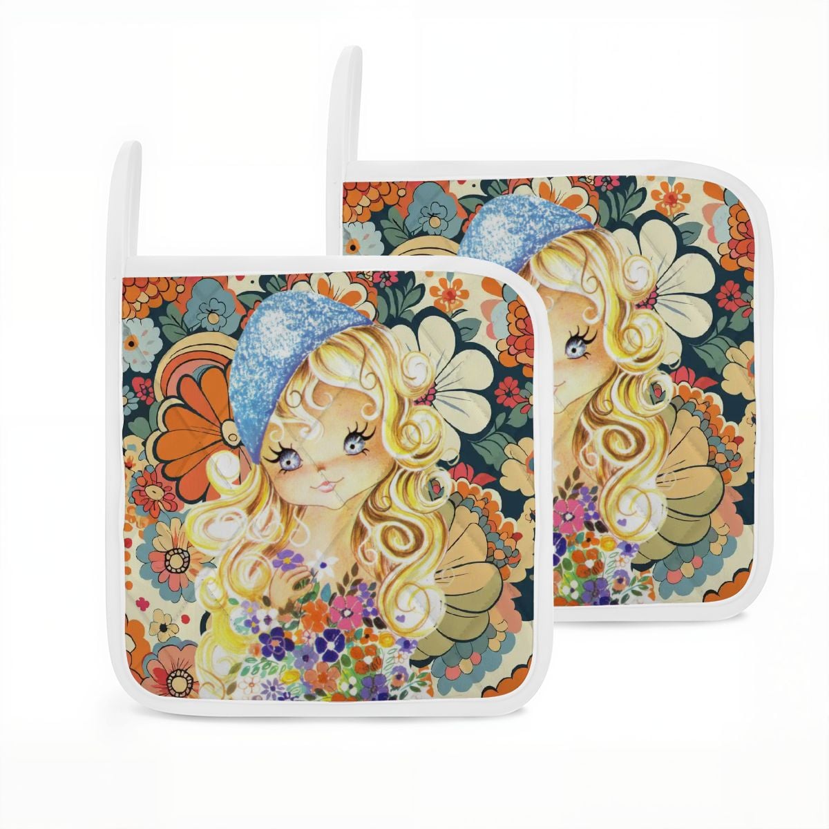 Kate McEnroe New York Retro Big Eyed Girl 70 Flower Power Pot Holderpot holdercXj0rFxx1U