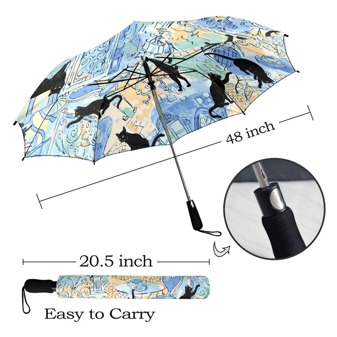 Kate McEnroe New York Retro Black Cat Umbrella, Mid Century Modern Parisian Art Rain GearUmbrellas25823774666613274504