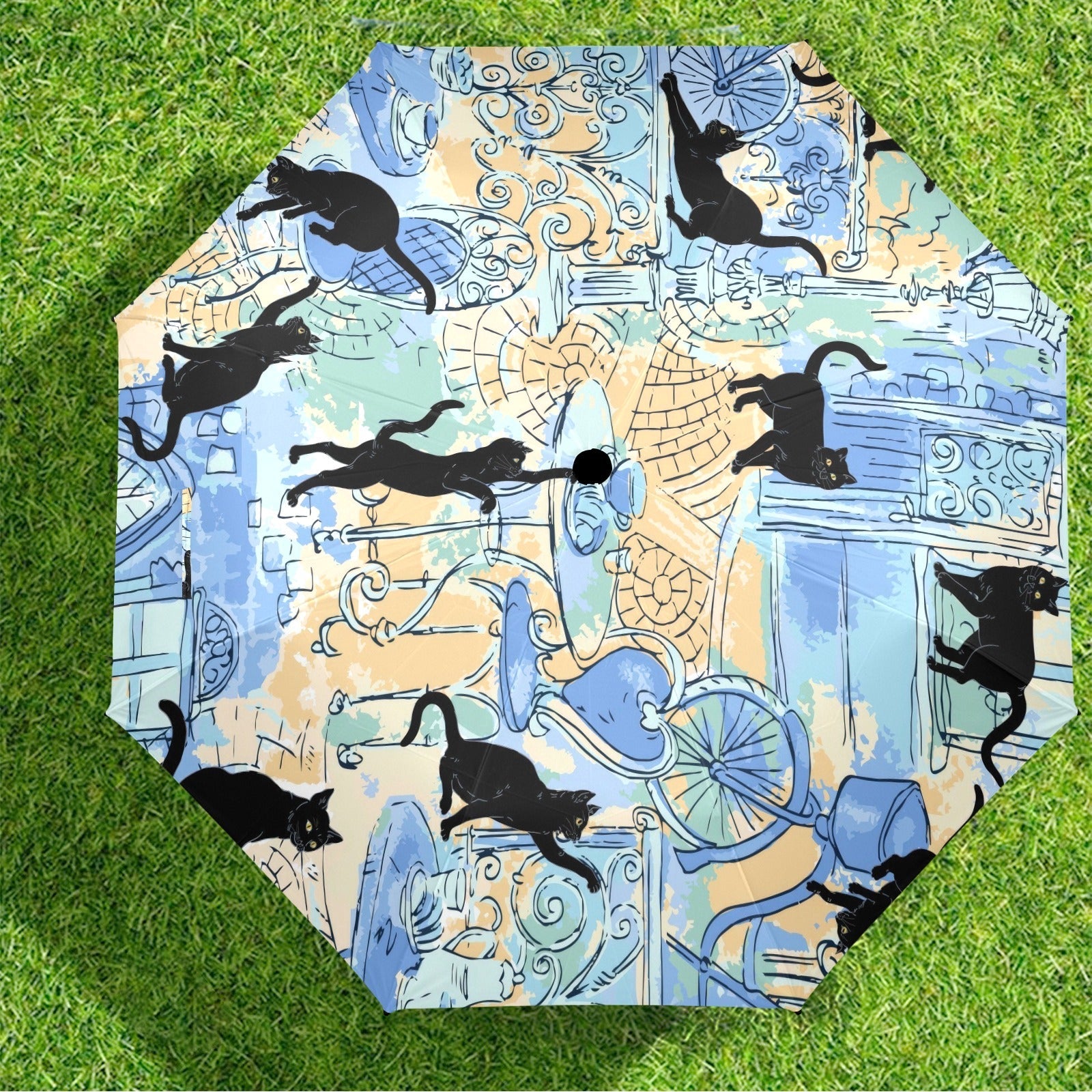 Kate McEnroe New York Retro Black Cat Umbrella, Mid Century Modern Parisian Art Rain GearUmbrellas25823774666613274504