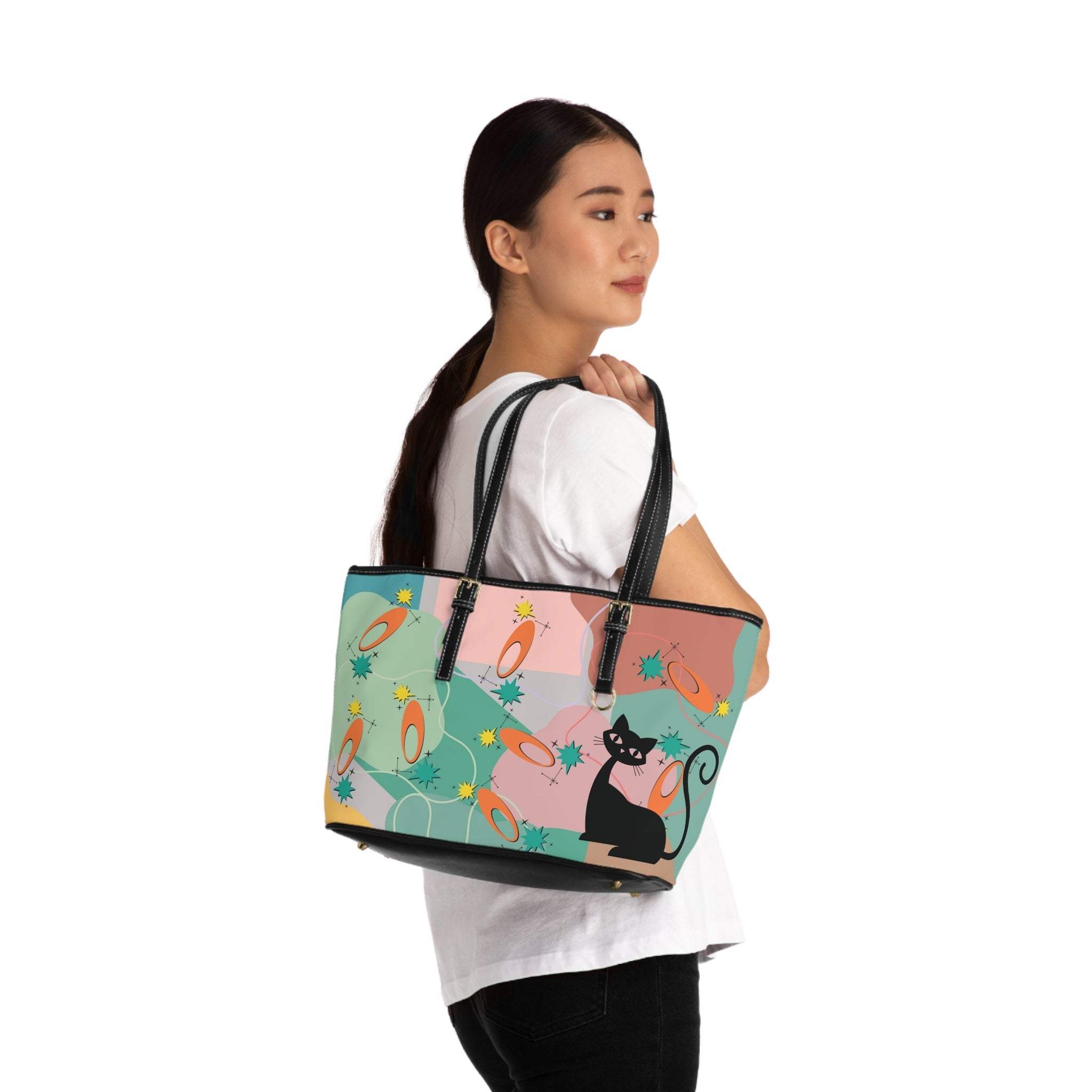 Kate McEnroe New York Retro Boomerang Atomic Cat Purse, 50s Kitsch Starburst Tote, Mid Mod Space Age MCM HandbagTotes25889637200334117509