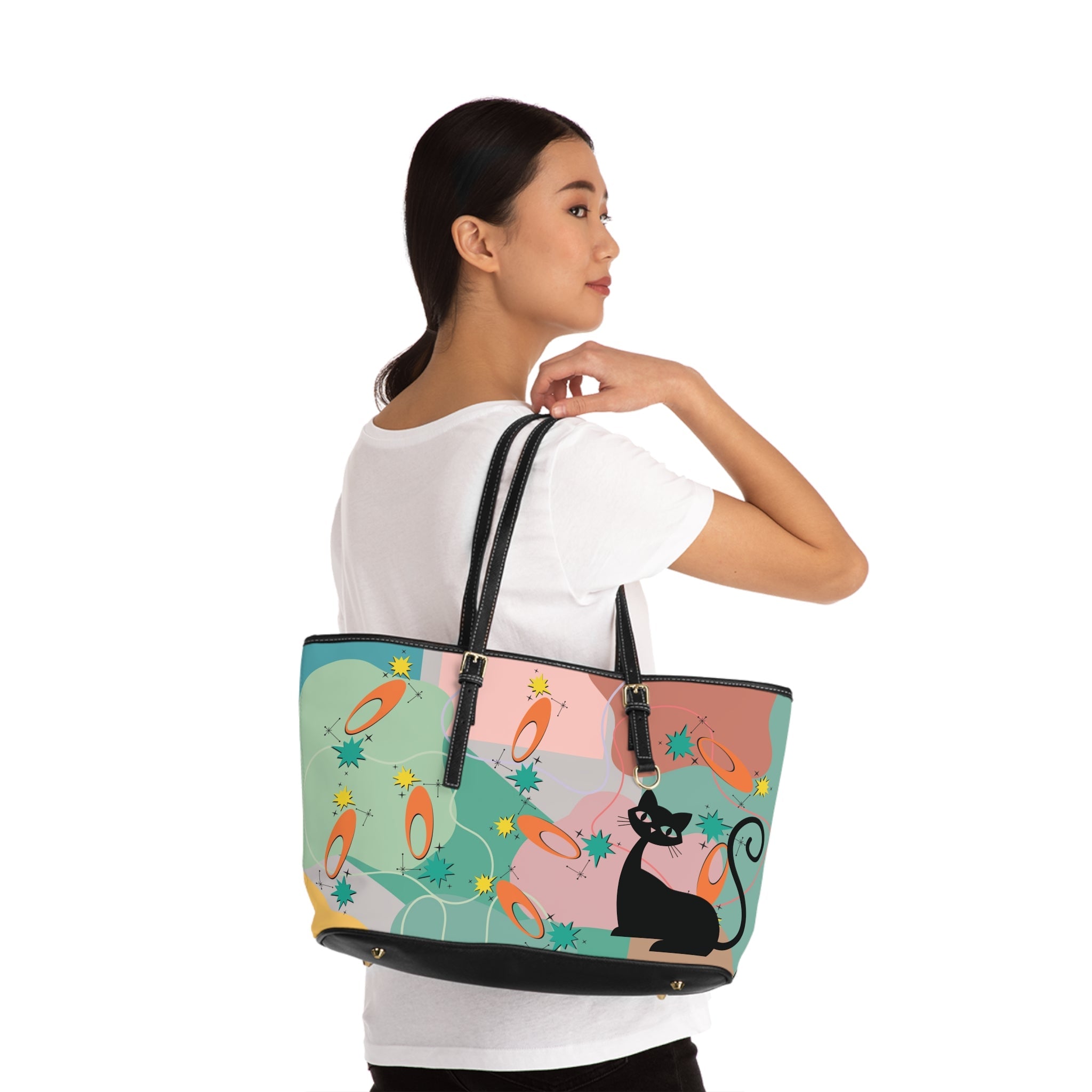 Kate McEnroe New York Retro Boomerang Atomic Cat Purse, 50s Kitsch Starburst Tote, Mid Mod Space Age MCM HandbagTotes25889637200334117509