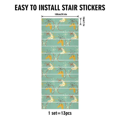 Kate McEnroe New York Retro Boomerang Starburst Peel and Stick Stair Risers, Mid Century Modern MCM Stair Stickers, Atomic Era 13pcs Staircase DecorStair RisersW8M0177W - 1